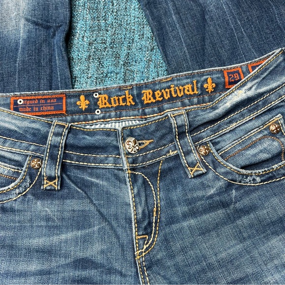 Rock Revival Noelle Boot Cut Jeans Embroidered Flap Pocket Low Rise Y2K - Picture 7 of 9